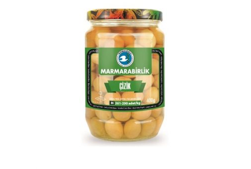 MARMARABIRLIK Оливки зеленые натур CIZIK с/к в рассоле надрезанные стекло 710 гр